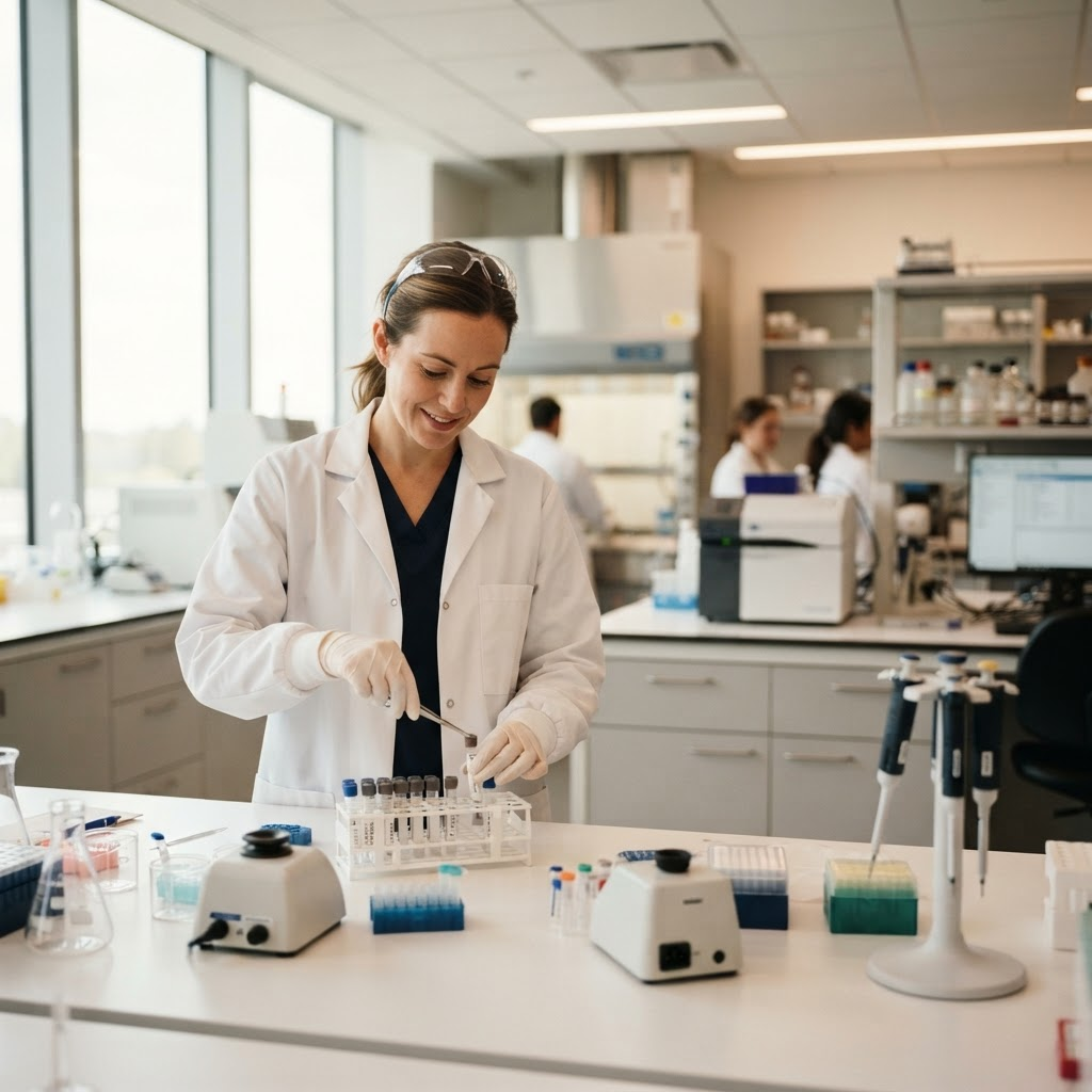 Interior do laboratório LabPrime — ambiente clínico limpo e profissional